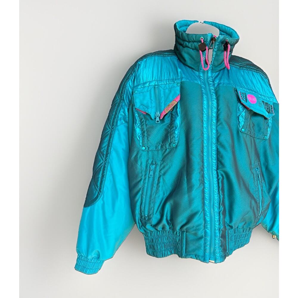 Kaelin Solar Power Ski Jacket Women Sz 10 Metallic Blue Pink Retro Apres Vtg 80s - Picture 5 of 16